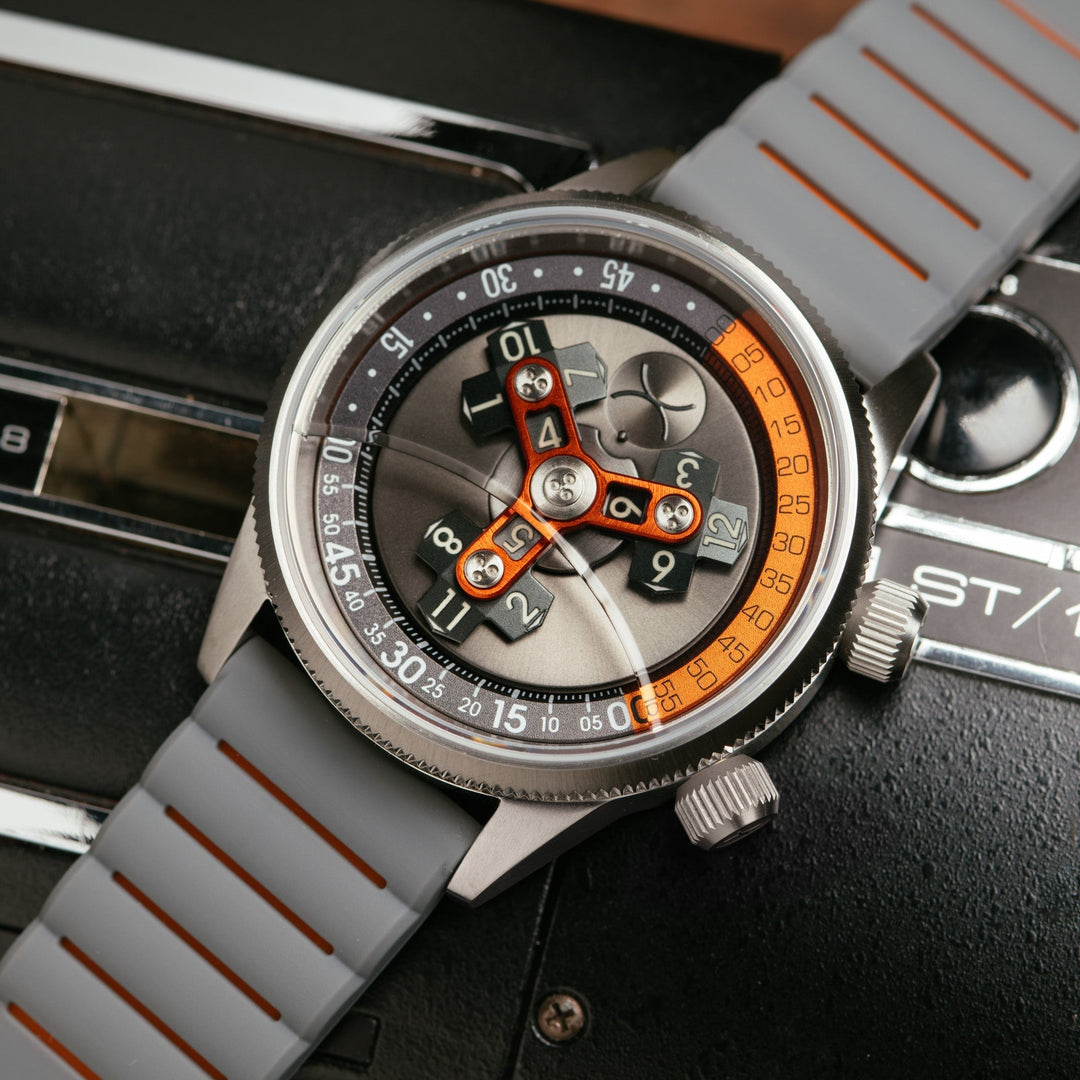 Xeric Vendetta II Automatic Wandering Hour Gray Orange | Watches.com