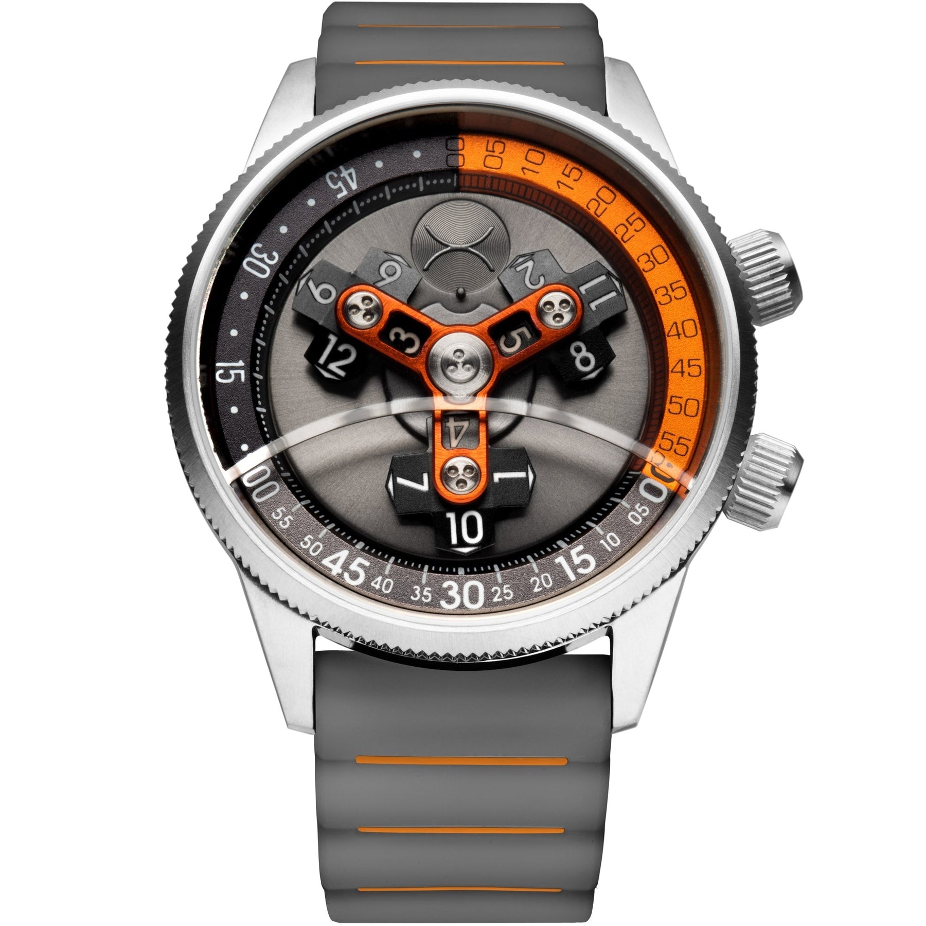 ががが ペテンシー2 ジウォッチ1 Xeric Vendetta II Automatic Wandering Hour Gray Orange | Watches.com