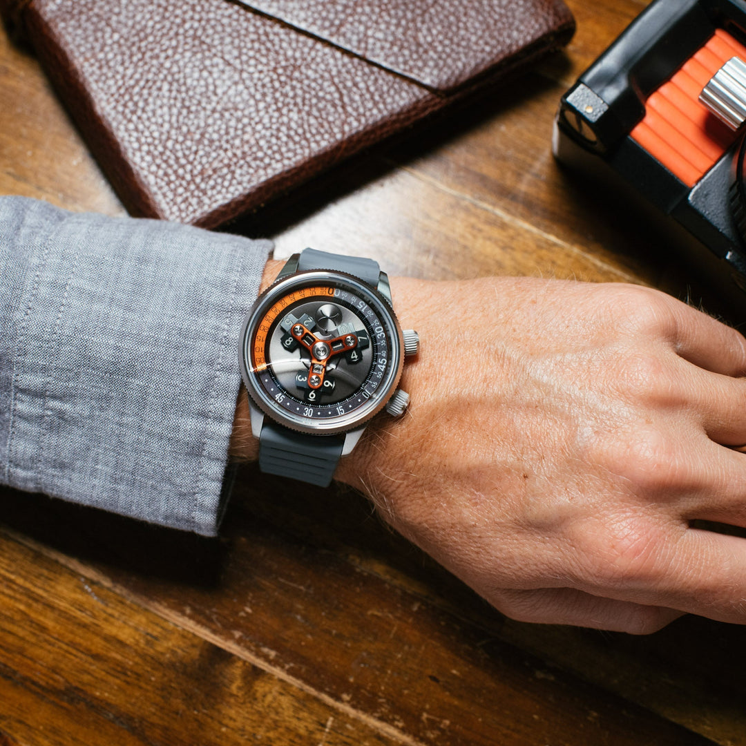 Xeric Vendetta II Automatic Wandering Hour Gray Orange | Watches.com