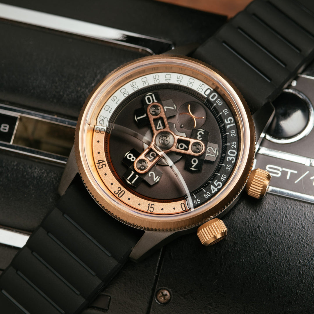 Xeric Vendetta II Automatic Wandering Hour Gunmetal Rose Gold