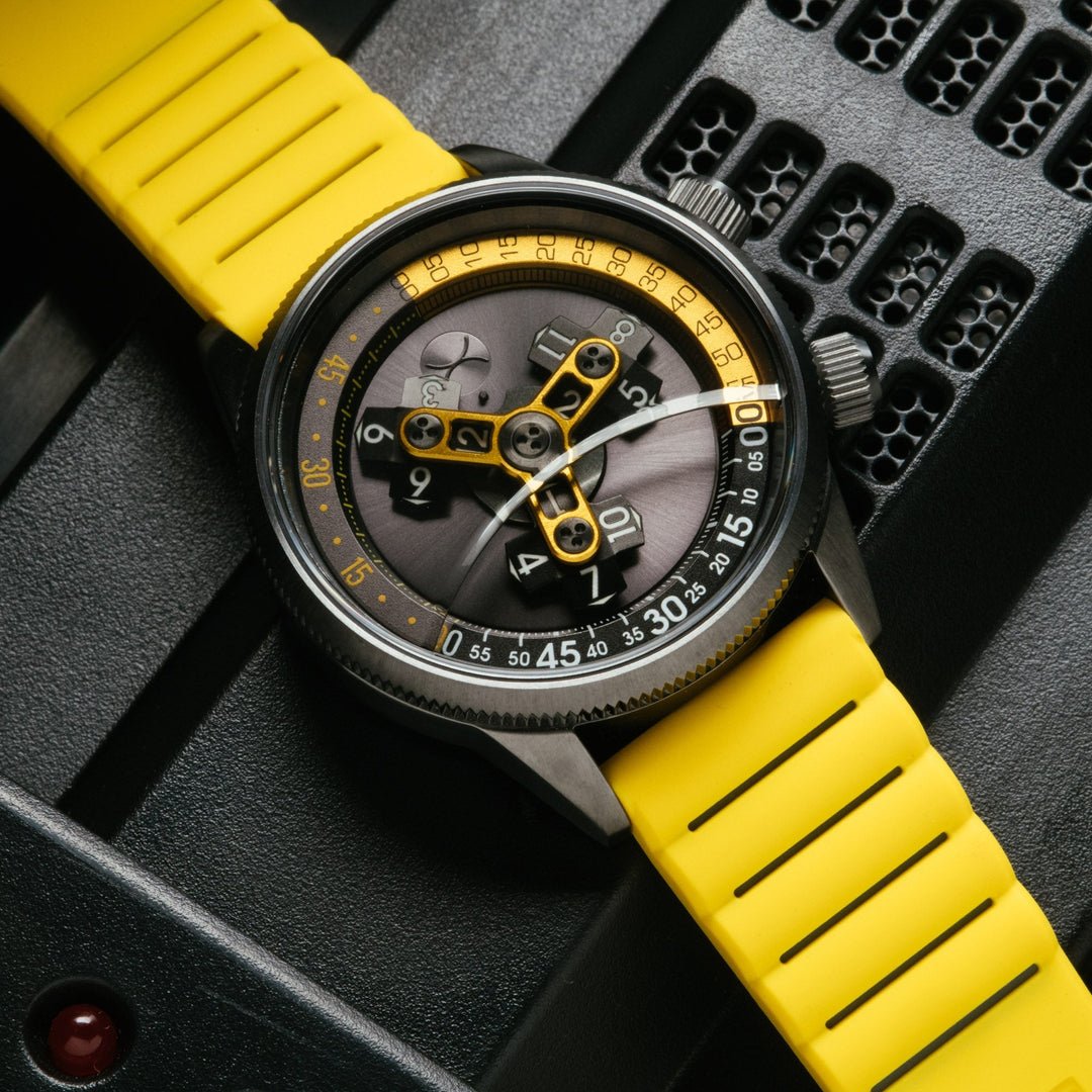 Xeric Vendetta II Automatic Wandering Hour Gunmetal Yellow
