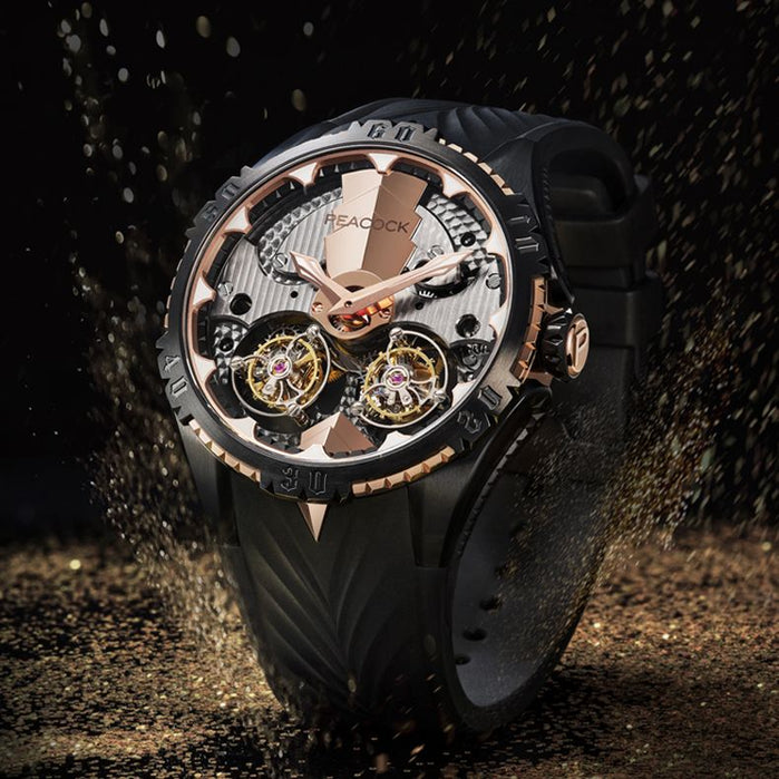 Peacock Plume Monarch Double Tourbillon Rose Gold angled shot picture