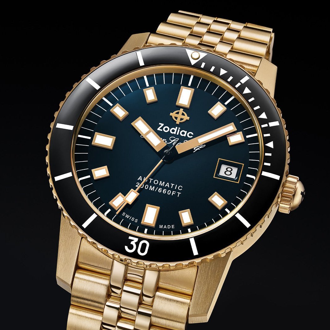 Zodiac Super Sea Wolf Compression Diver Automatic 18K Gold-Plated