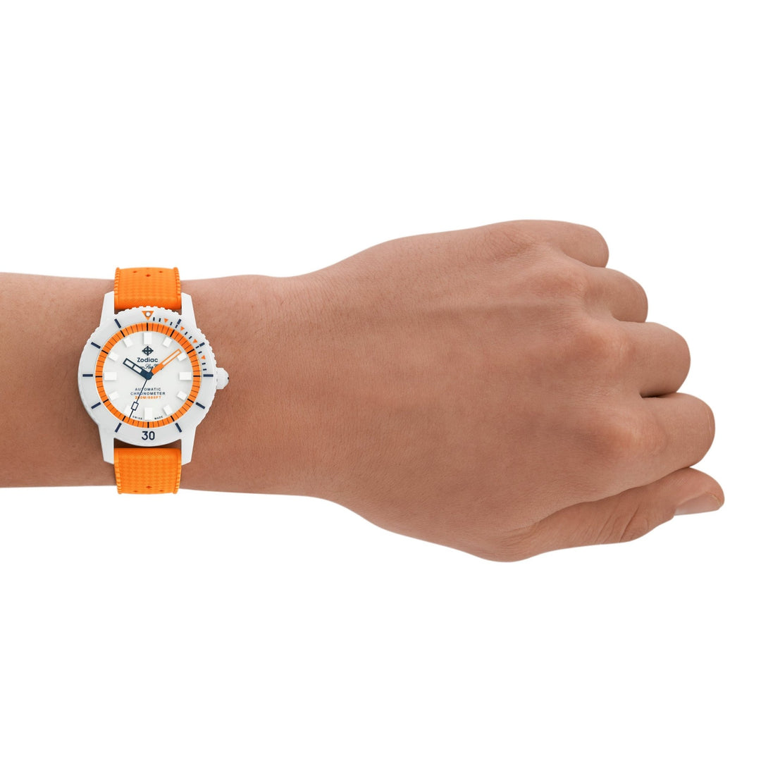 Zodiac ZO9591 Super Sea Wolf Ceramic Swiss Automatic White Orange