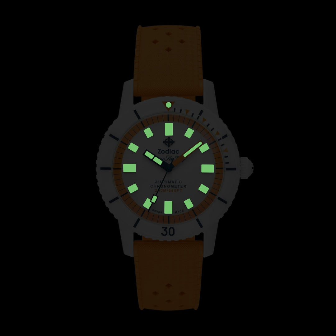 Zodiac ZO9591 Super Sea Wolf Ceramic Swiss Automatic White Orange