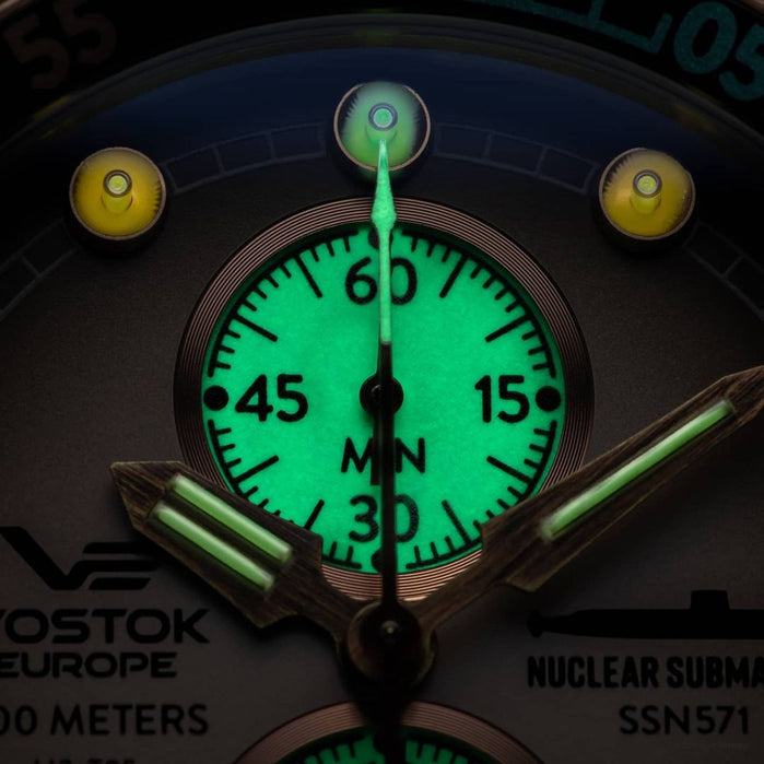 Vostok-Europe SSN-571 Nuclear Submarine Chrono Bronze Brown Limited Edition angled shot picture