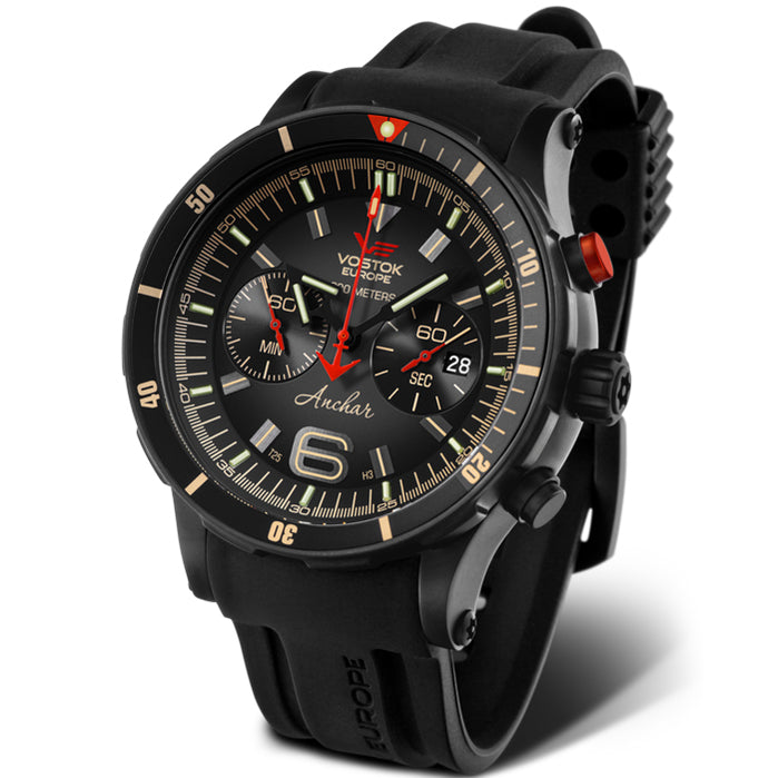Vostok-Europe Anchar Dive Chrono Black Red angled shot picture