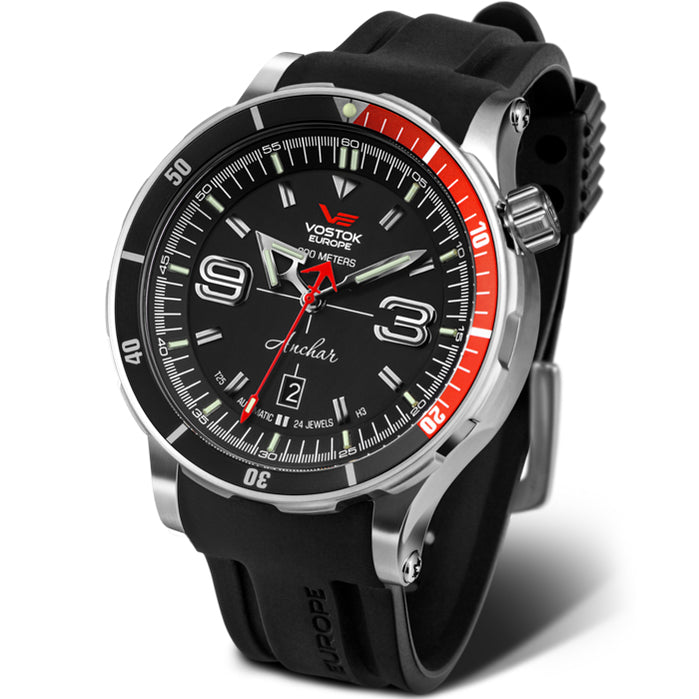 Vostok-Europe Anchar Dive Automatic Black Red angled shot picture
