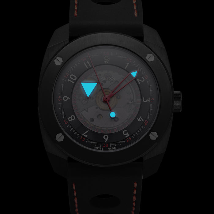 DWISS R2 Swiss Automatic Black Red Limited Edition angled shot picture