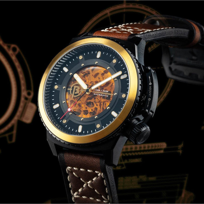 Ballast Trafalgar Skeleton Automatic Black Brown angled shot picture