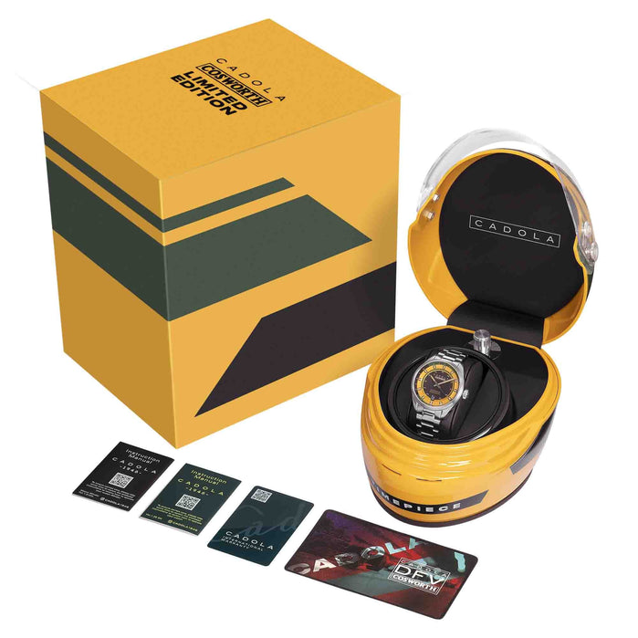 Cadola DFV-Cosworth Automatic Ayrton Limited Edition Yellow + Helmet Watch Winder angled shot picture