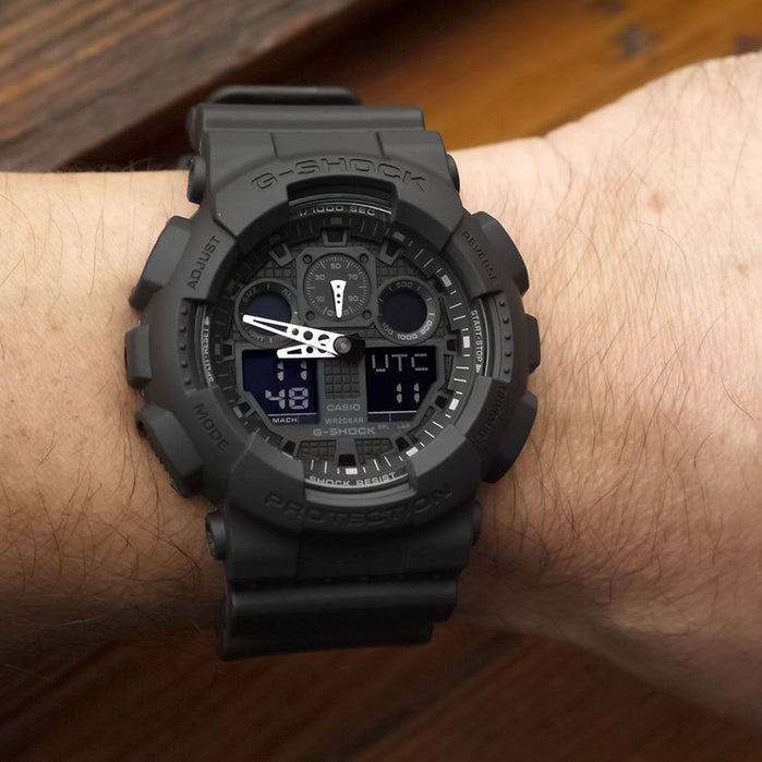 G-Shock GA-100 Military All Black Special Edition angled shot picture