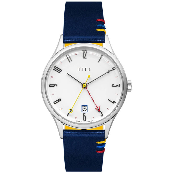 DuFa Weimar Bauhaus 100 Year Anniversary Edition GMT Blue White angled shot picture