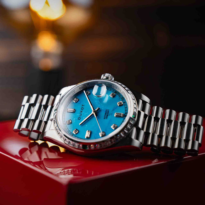 Duxot Serenata Rainbow Diver Automatic Turquoise Limited Edition angled shot picture