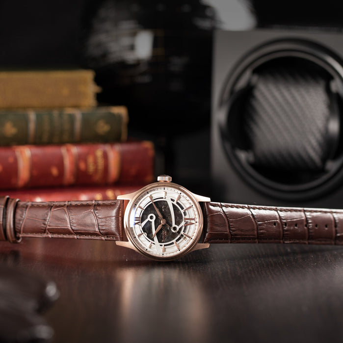 Thomas Earnshaw Precisto Bauer Automatic Silver Rose Gold angled shot picture