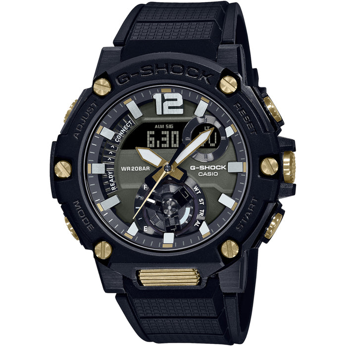 G-Shock GSTB300B-1A G-Steel Connected Black Gold angled shot picture