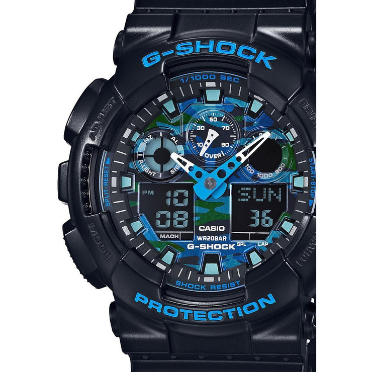 G-Shock GA-100CB-1A Black/Blue Camo | Watches.com