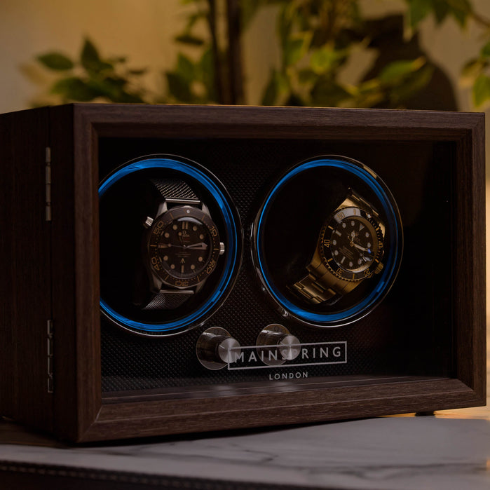 Mainspring Oxford Guardian 2 Slot Watch Winder Mahogany angled shot picture