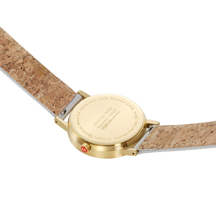 Mondaine Classic Recycled rPET 36mm Gray Gold angled shot picture