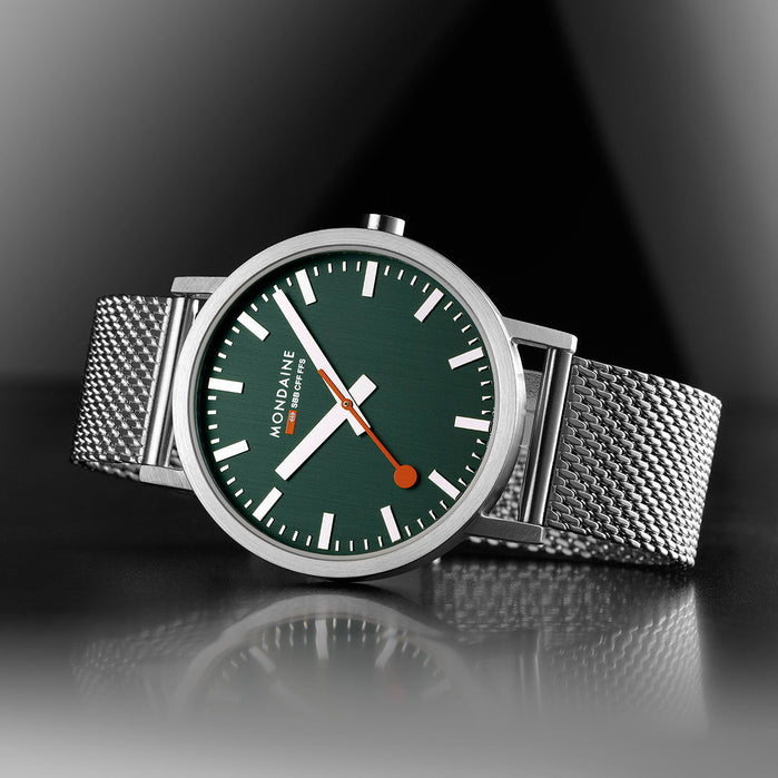 Mondaine Classic 40mm Green SS angled shot picture