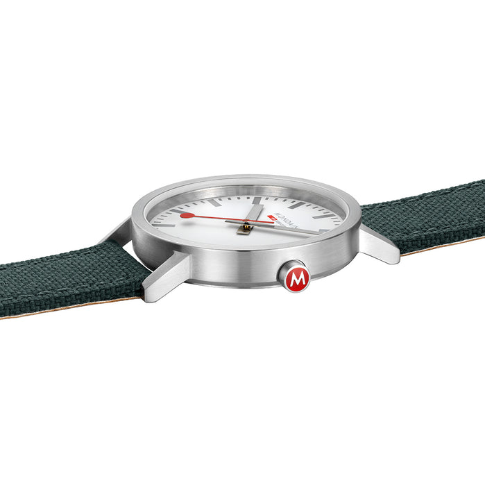 Mondaine Classic Recycled PET 40mm White Green angled shot picture