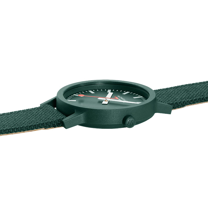 Mondaine Essence Recycled PET 41mm Park Green angled shot picture