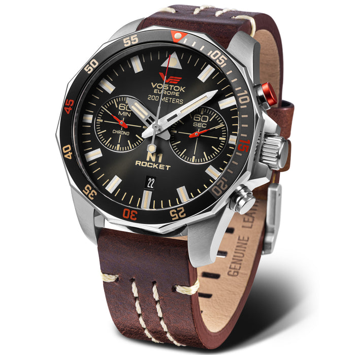 Vostok-Europe N1-Rocket Chrono Black Brown Limited Edition angled shot picture