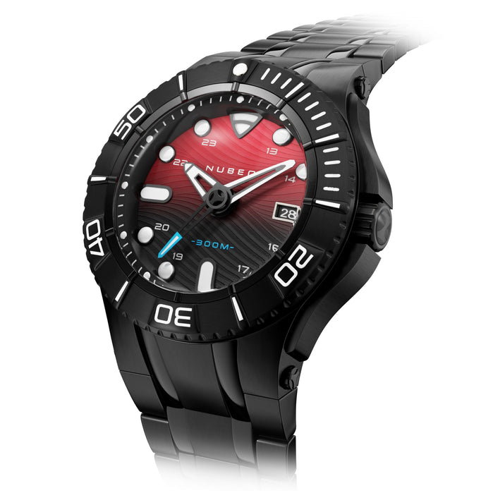 Nubeo Manta Gradient Automatic Poppy Black SS angled shot picture