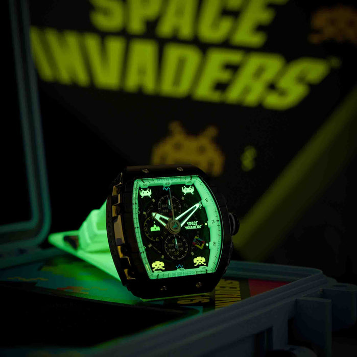 Nubeo Magellan Chronograph Space Invaders Spaceship White Limited Edition angled shot picture
