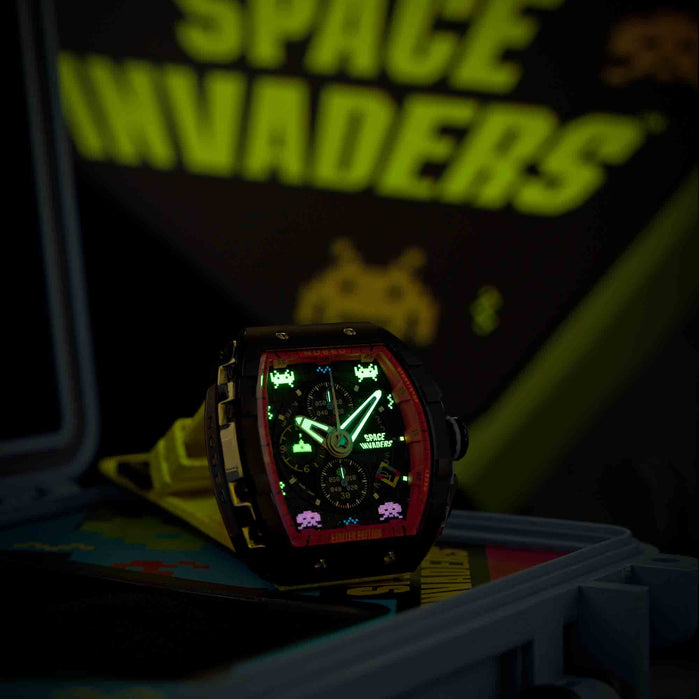 Nubeo Magellan Chronograph Space Invaders Defender Yellow Limited Edition angled shot picture
