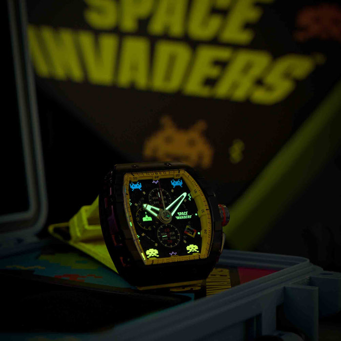 Nubeo Magellan Chronograph Space Invaders Plasma Purple Limited Edition angled shot picture