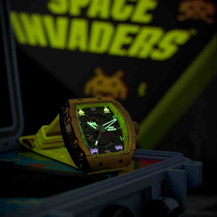 Nubeo Magellan Automatic Space Invaders Solar Gold Limited Edition angled shot picture