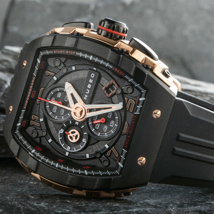Nubeo Magellan Chronograph Midnight Rose Gold angled shot picture