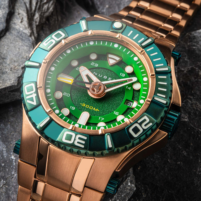 Nubeo Manta Automatic Rose Gold Green angled shot picture