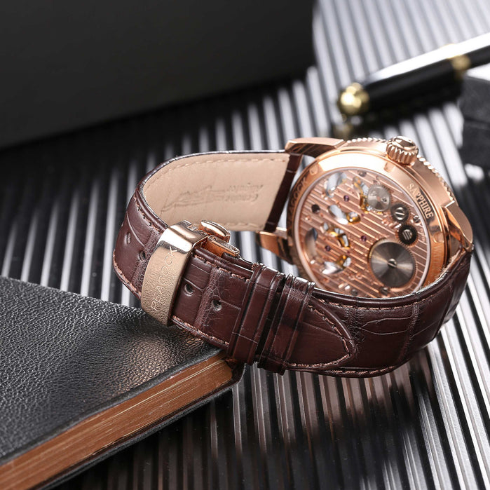 Peacock Witness Double Tourbillon 18K Rose Gold Brown angled shot picture