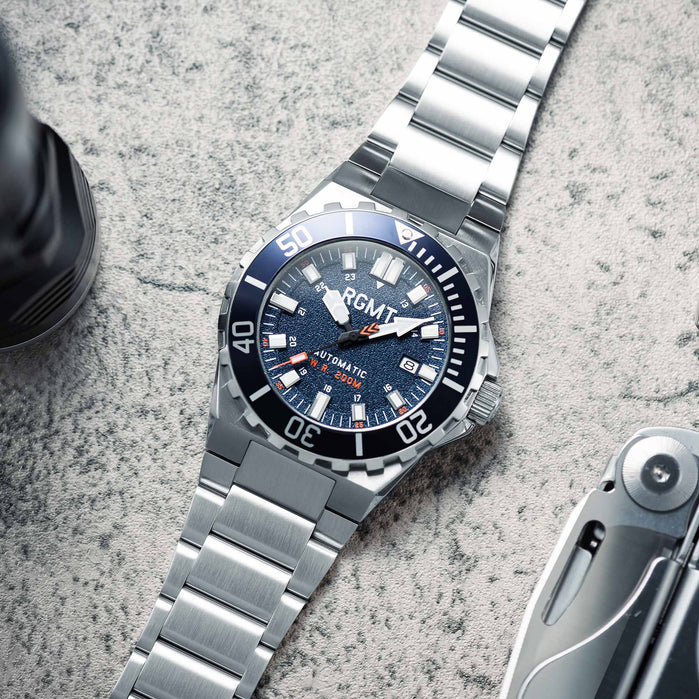 RGMT Superav Automatic Blue SS angled shot picture