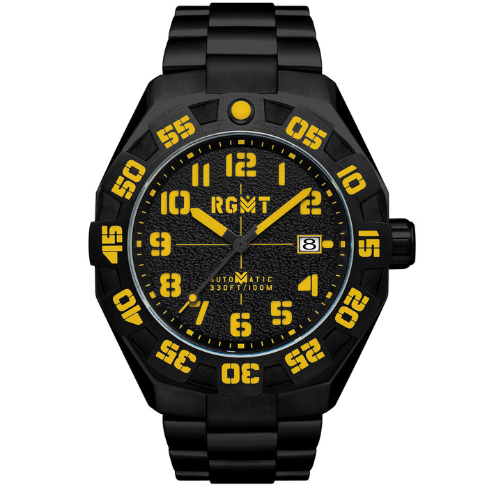 RGMT Field Master Automatic Watch Black Yellow angled shot picture