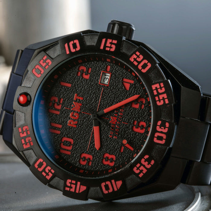 RGMT Field Master Automatic Watch Black Red angled shot picture