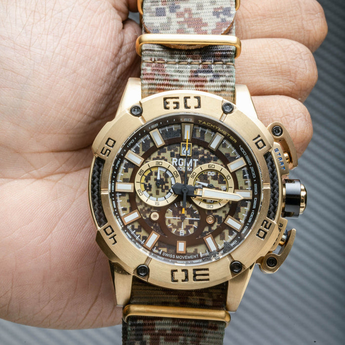 RGMT New Battle Dress Swiss Chronograph Camo Brown angled shot picture