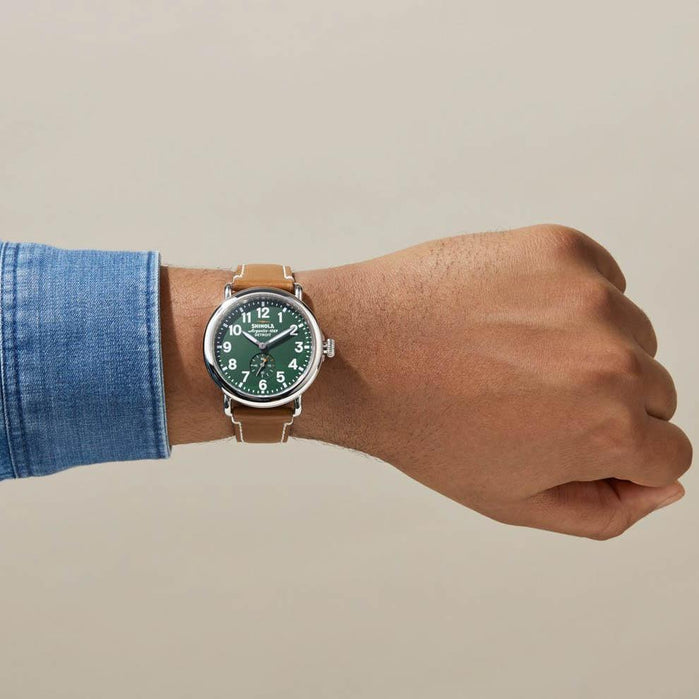 Shinola Runwell Subsecond 41mm Green Brown angled shot picture