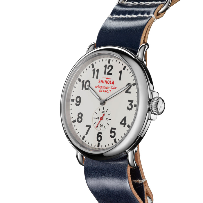 Shinola Runwell Subsecond 47mm White Navy angled shot picture