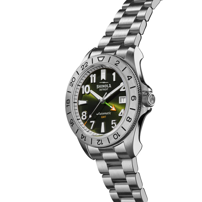 Shinola Monster Automatic GMT 40mm Olive angled shot picture