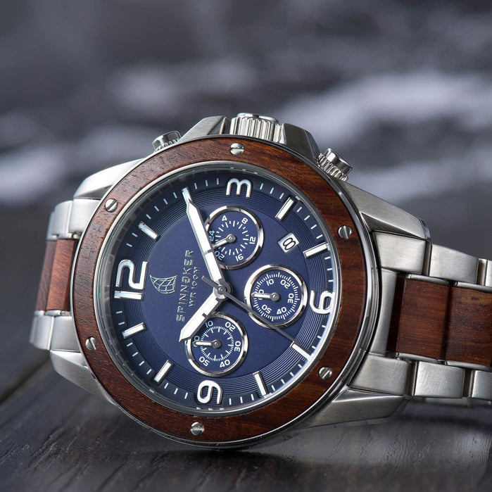 Spinnaker Vessel Chrono Blue Steel Rosewood angled shot picture