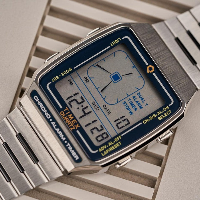 Timex Q LCA Reissue Digital 33MM Silver angled shot picture