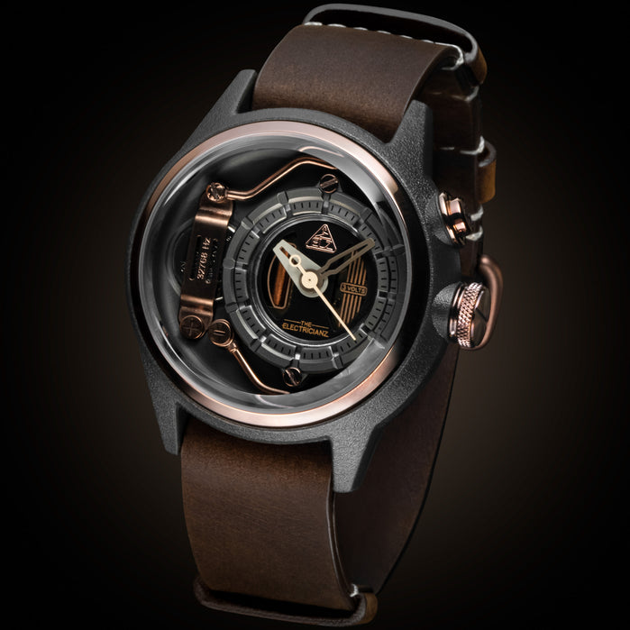 The Electricianz Moka Z 42mm Brown Leather angled shot picture