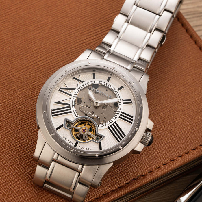 Thomas Earnshaw Bertha Skeleton Automatic Silver Limited Edition SS angled shot picture