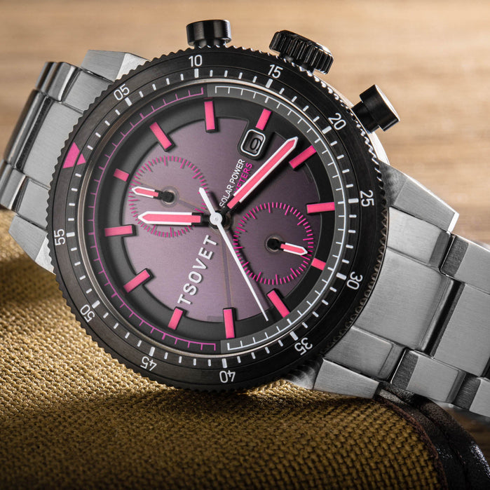 Tsovet SLR FW42 Solar Power Chronograph Pink angled shot picture