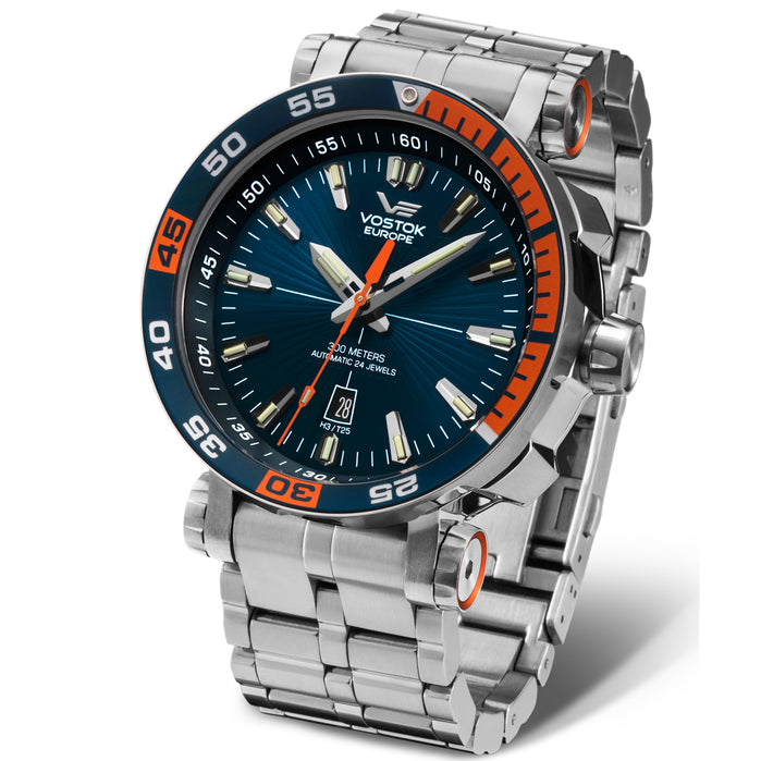 Vostok-Europe Energia Tritium Automatic Silver Blue SS angled shot picture