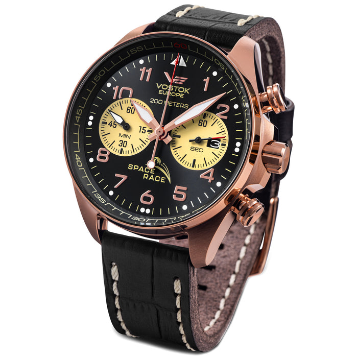 Vostok-Europe Space Race Chrono Rose Gold Black Limited Edition angled shot picture