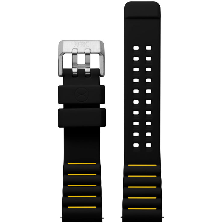 Xeric 22mm Black Yellow Silicone Strap Silver Buckle